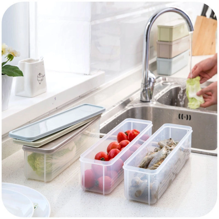 Food Storage Box with Lid Plastic Drawer Crisper Kitchen Noodle Fruits Container