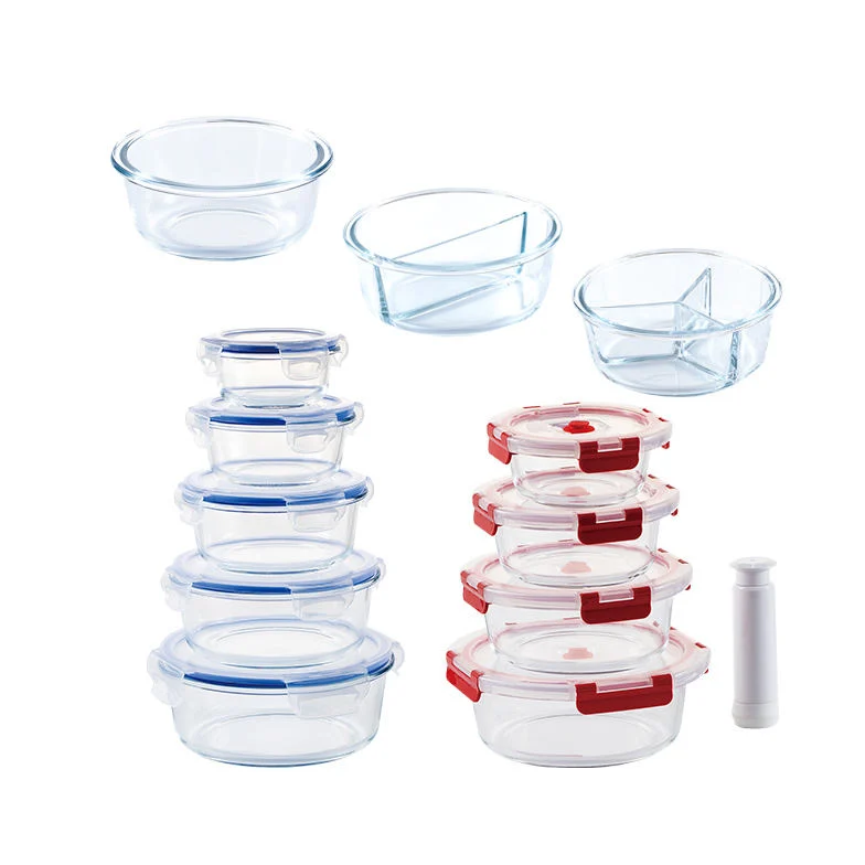 1400ml Round Kitchen Lunch Box Microwave Glass Bowl Glass Crisper with Cover