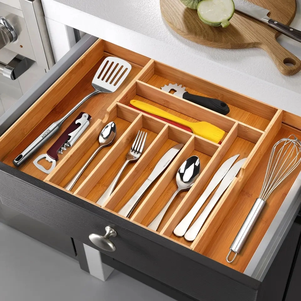 Wood Storage Box Kitchen with Cutter Aluminum Foil Plastic Wrap Dispenser Kitchen Drawer Storage Storage Box