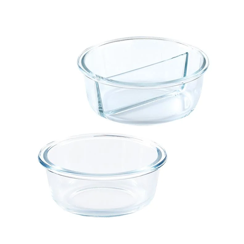 1400ml Round Kitchen Lunch Box Microwave Glass Bowl Glass Crisper with Cover