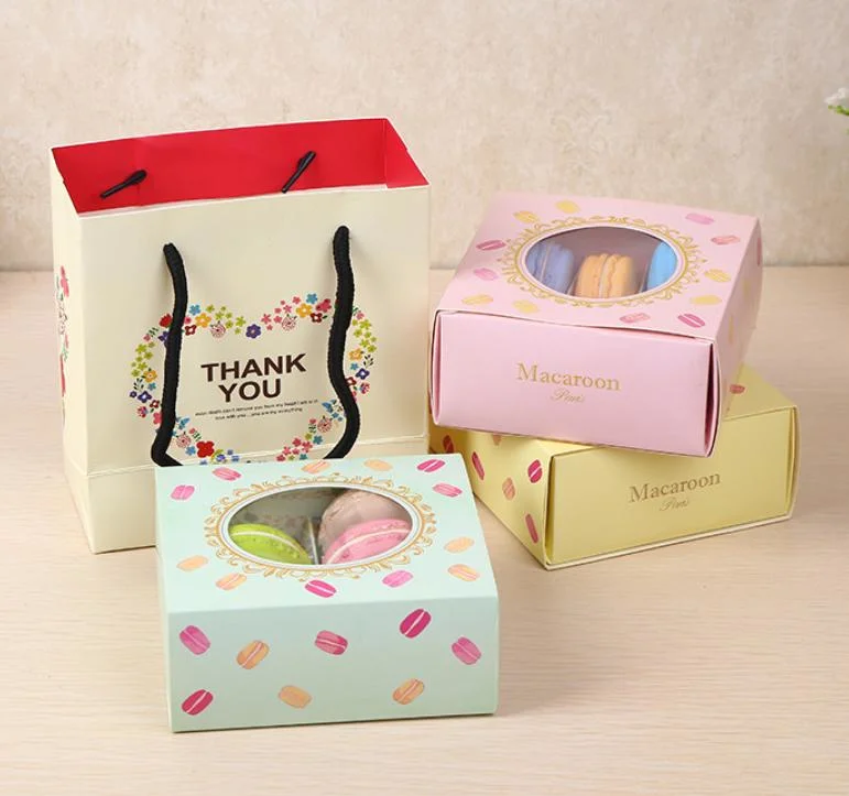 Macaron Packaging Box with 6 Pieces Clear Plastic Suction Paper Box and Drawer Type Macaron Paper Box