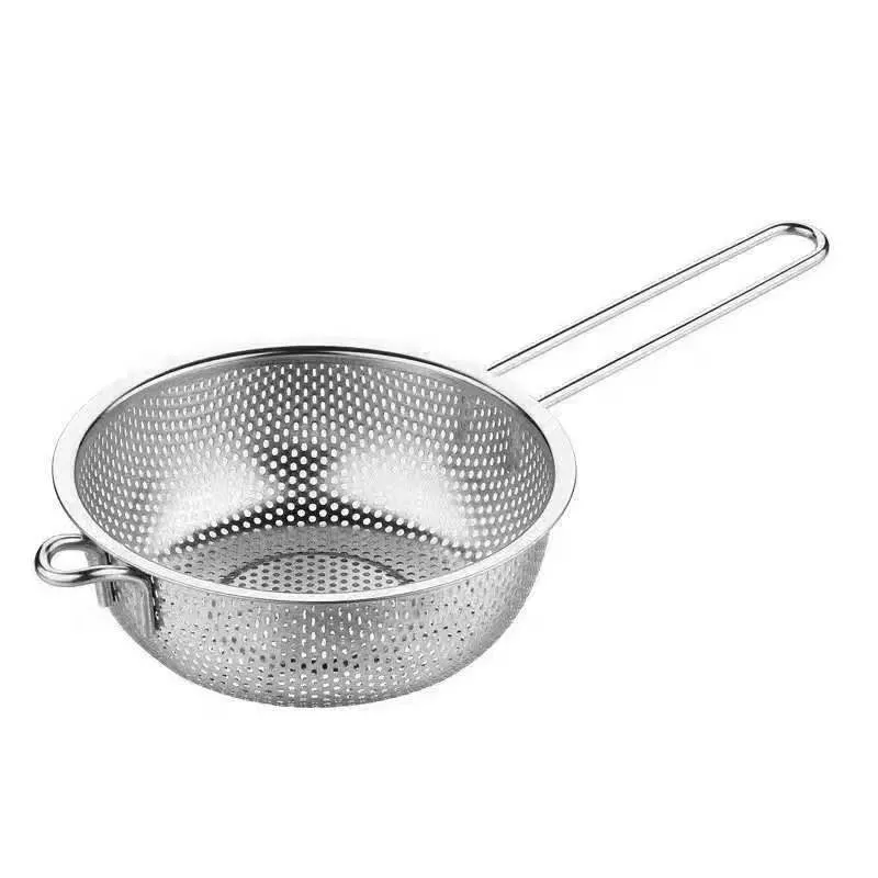 Kitchenware Stainless Steel Fruit Vegetable Rice Washing Drain Filter Strainer Wire Mesh Storage Basket with Long Handle