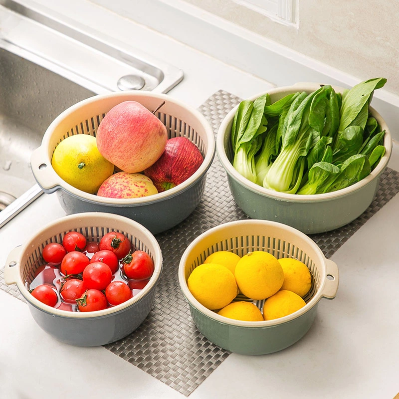 Round Extra-Large Thick Double-Layer Kitchen Vegetable Washing Basket, Fruit Basket and Drain Basket