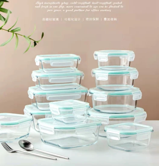 1020 ml quadratische, durchsichtige Lunchbox aus Glas für die Mikrowelle, Glasschale, Crisper