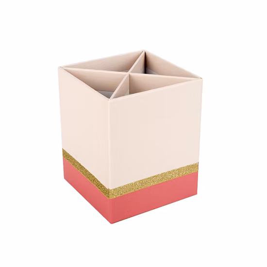 Luxuriöser, individuell bedruckter, quadratischer Stifthalter aus Papier mit Trennwänden