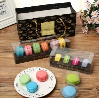 Macaron-Verpackungsbox mit 6 Stück durchsichtiger Kunststoff-Saugpapierbox und Macaron-Papierbox mit Schublade