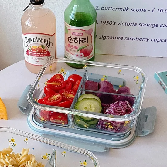 1400 ml Lunchbox mit hohem Borosilikatgehalt, Mikrowellen-Glasschüssel, Aufbewahrungsbox aus Glas, Crisper mit Deckel