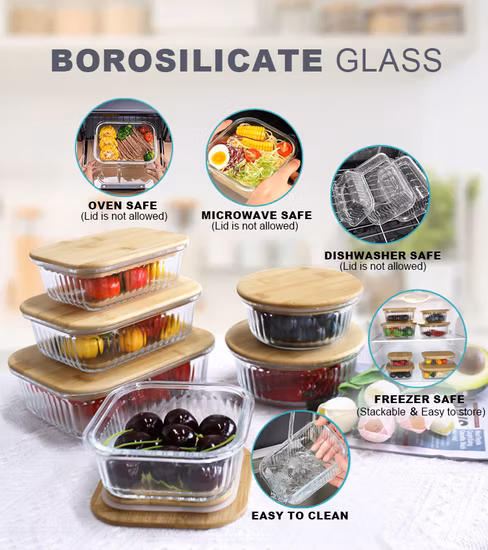 310 ml quadratische Küche Lunchbox Mikrowelle Glasschüssel Glas Crisper mit Deckel